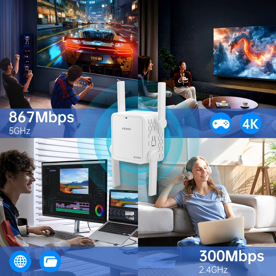 FENVI AC1200R Dual-Band WLAN-Repeater 1200Mbps Wi-Fi Signalverstärker 2,4GHz & 5GHz in Weiß - Bild 4