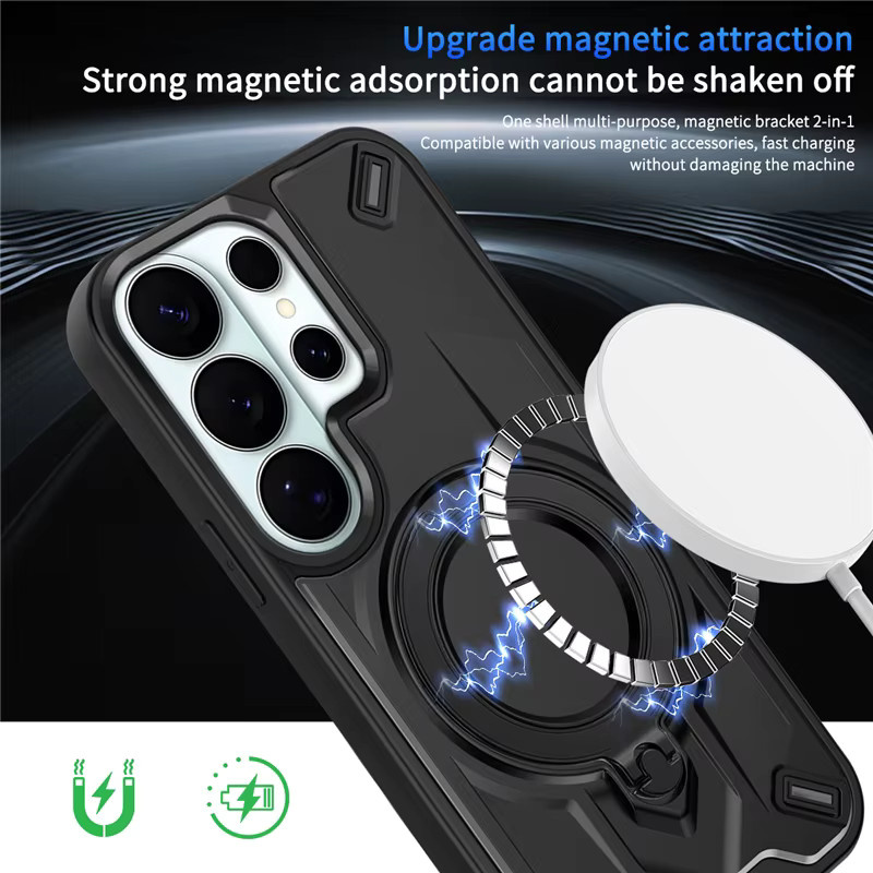 Stoßfeste magnetische Schutzhülle mit 360 Grad drehbarer und faltbarer Halterung für Samsung Galaxy S26 S25 S24 S23 FE Ultra Plus in Silber - Bild 4