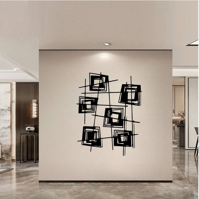 Vackstod Moderne Metall-Wandkunst von CIFBUY, abstrakte geometrische Wanddekoration aus Eisen in Schwarz und Weiß im industriellen Design - Bild 1