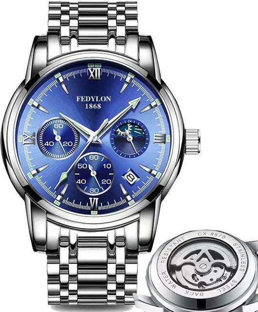 YIRAN Jewelry Armbanduhr Edelstahl, Skelett, Herren, Silber, Schwarz - Bild 1