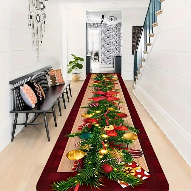 VIKAMA Weihnachtsteppich im Plaid-Design für Wohnzimmer, Esszimmer und Eingangsbereich im Landhausstil - Bild 1