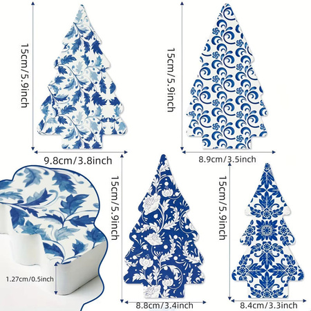 4er-Set Weihnachts-Tischdekoration Chinoiserie aus Keramik und Holz in Blau