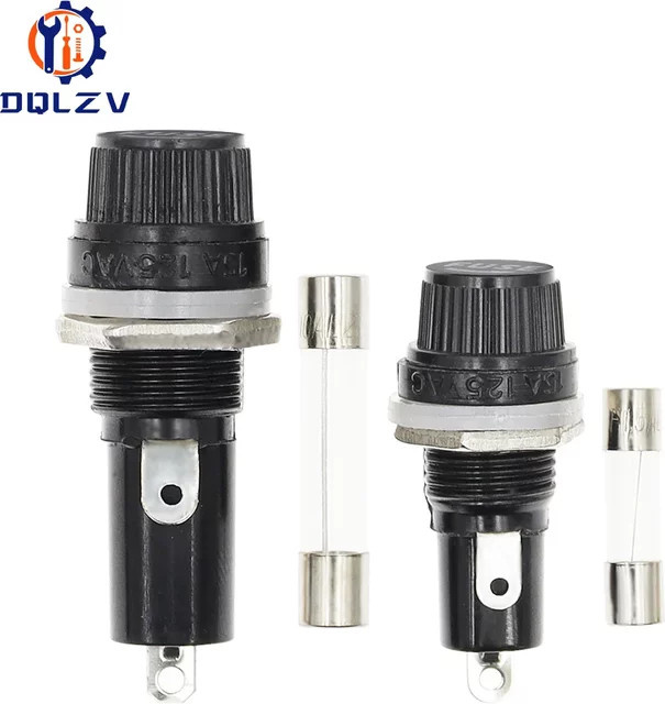 10er Set DQLZV Glas Sicherungshalter in Schwarz für 5x20mm und 6x30mm Sicherungen, Panel Mount Sicherungshalter 250V - Bild 1