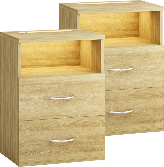 CASARIA Nachttisch Jamie 2er-Set Eiche Braun B: 55 cm, T: 40 cm, H: 28 cm mit integrierter Beleuchtung - Bild 1