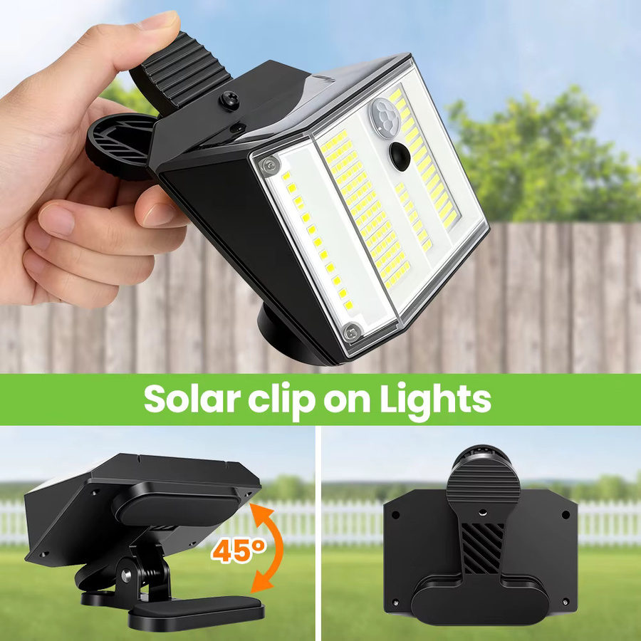 Schwarze LED Solarleuchten mit Clip für den Außenbereich, IP65 wasserdicht mit Bewegungssensor und 3 Beleuchtungsmodi für Garten und Terrasse - Bild 5