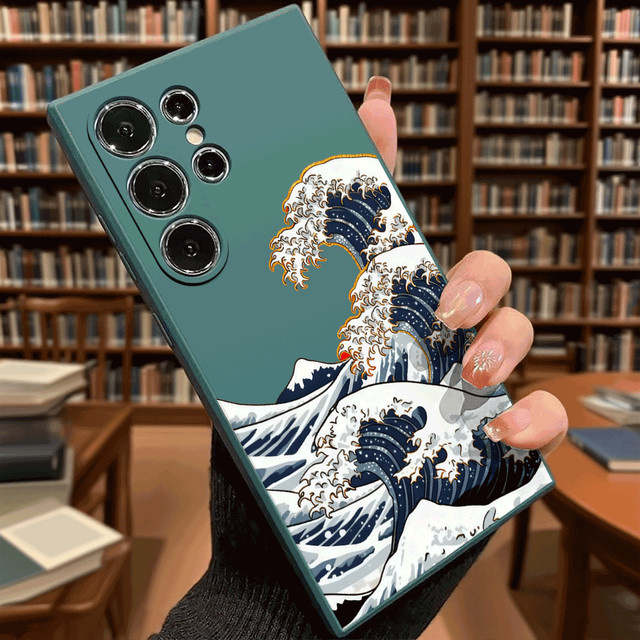 Samsung Galaxy S25 S24 S23 S22 S21 S20 Schutzhülle im Great Wave Off Kanagawa Stil, Soft TPU Slim Fit Shockproof Cover, Grün/Mehrfarbig - Bild 1