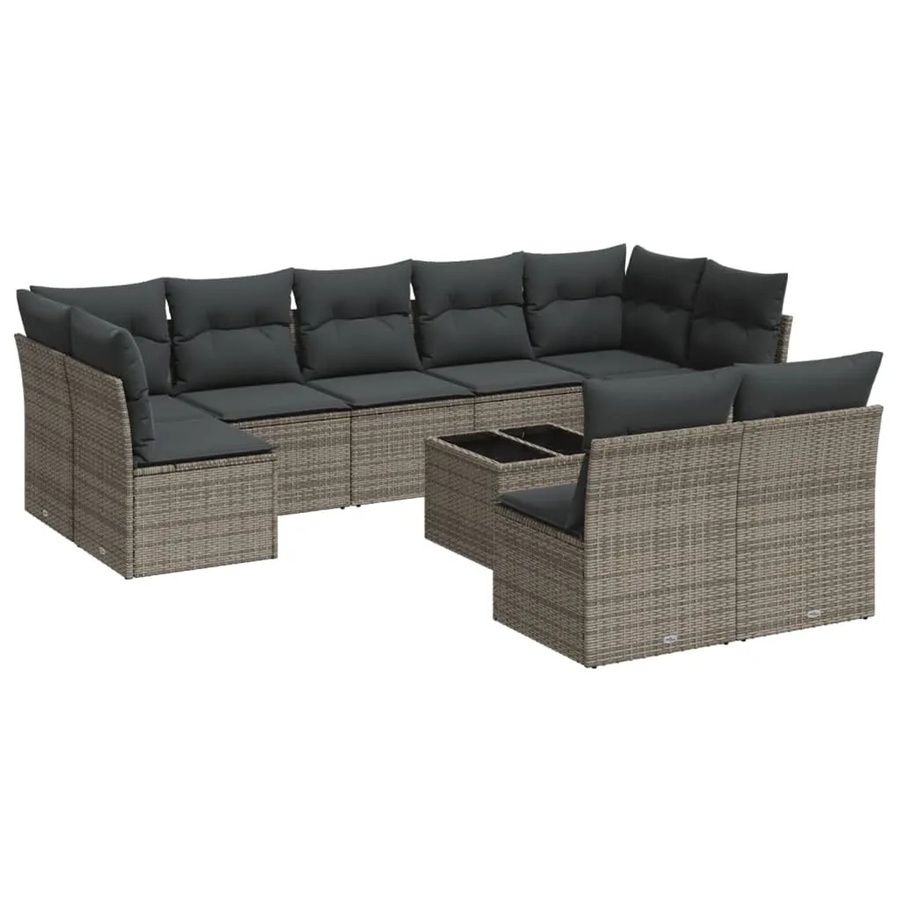 vidaXL 10-tlg Garten-Sofagarnitur aus Poly-Rattan in Grau mit Tisch und Polsterkissen inklusive Stauraum - Bild 2