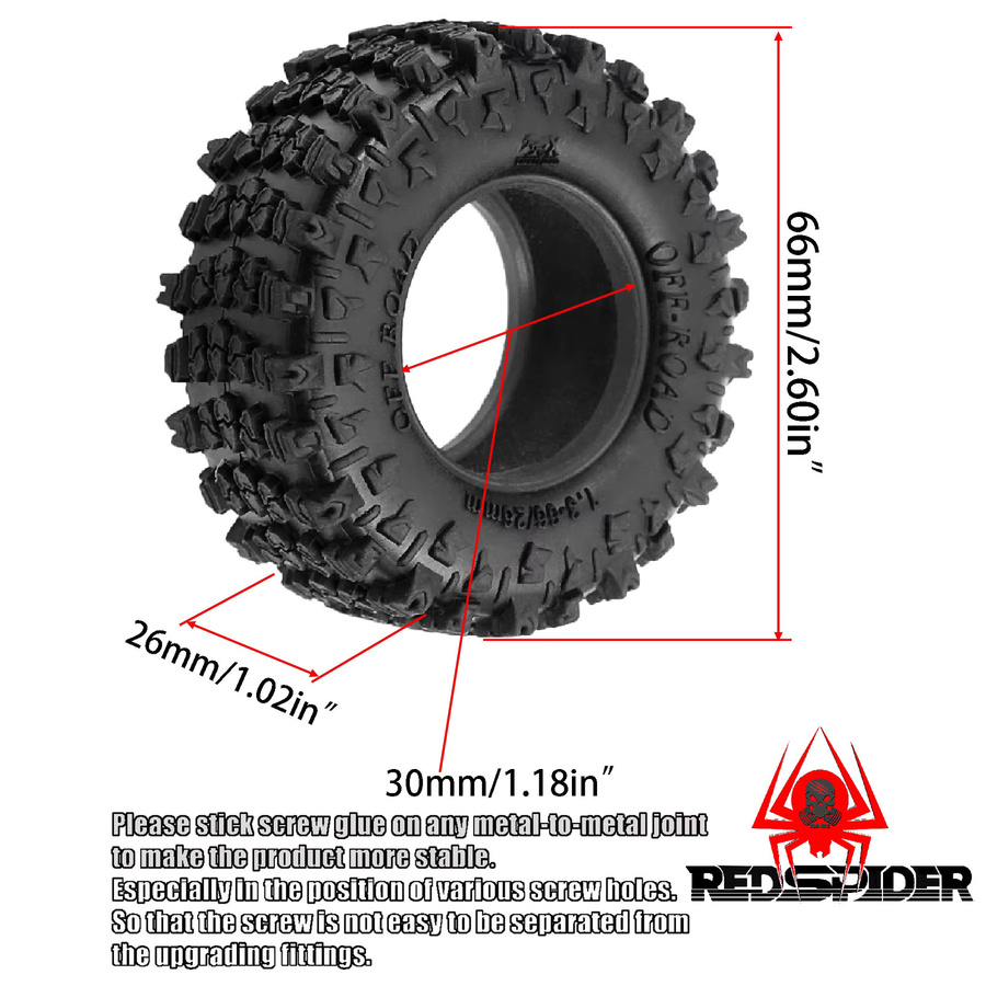 RS Gummireifen für RC Crawler Car, 4-teiliges Set, 1,3 Zoll, Schwarz - Bild 2