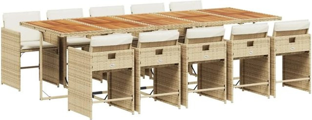 vidaXL 11-tlg Garten-Essgruppe aus Poly-Rattan und Akazienholz mit Kissen in Beige und Braun - Bild 1