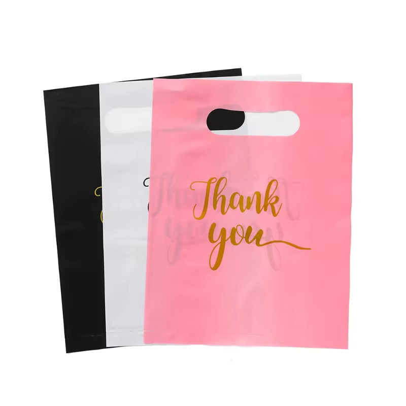 Dankeschön Geschenktüten aus Kunststoff in Weiß und Pink für Boutiquen und Geburtstagsfeiern - Bild 3
