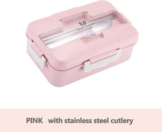 WIKHOSTAR Mikrowellen-Lunchbox aus Weizenstroh in Pink, tragbare Bento-Box mit Trennfächern, auslaufsicher und BPA-frei - Bild 1