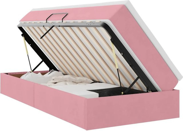 vidaXL Aufbewahrungsbett mit Matratze in Rosa aus Samt, B/T/H: 90 x 200 x 48,5 cm - Bild 1