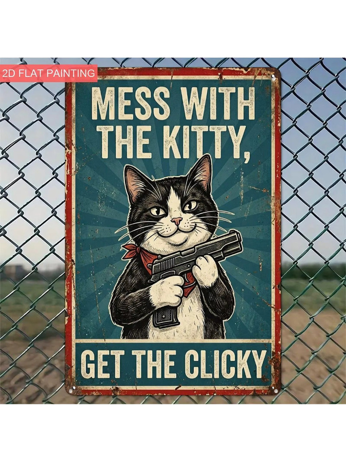 Vintage Aluminiumschild CIFBUY Mess With The Kitty Get The Claw Wanddekoration mit Katzenmotiv, B: 20,32 cm, H: 30,48 cm - Bild 7