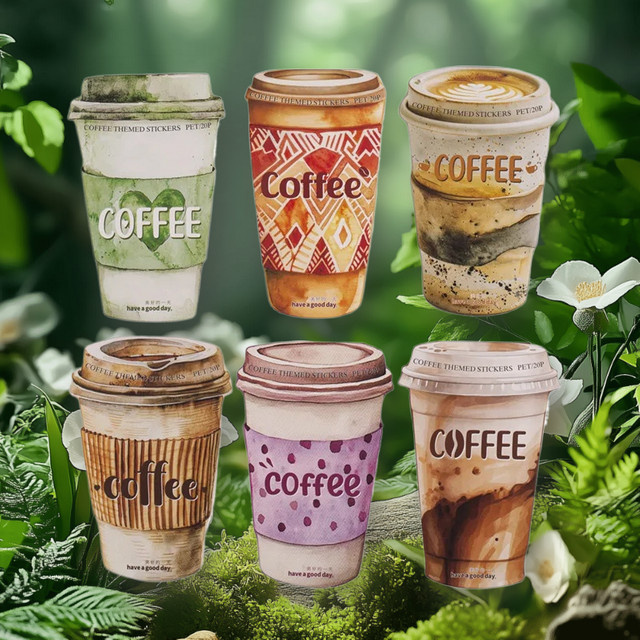 20 Stück Kaffeefleck PET Aufkleber in 6 verschiedenen Stilen für deine DIY-Projekte, Mehrfarbig - Bild 1