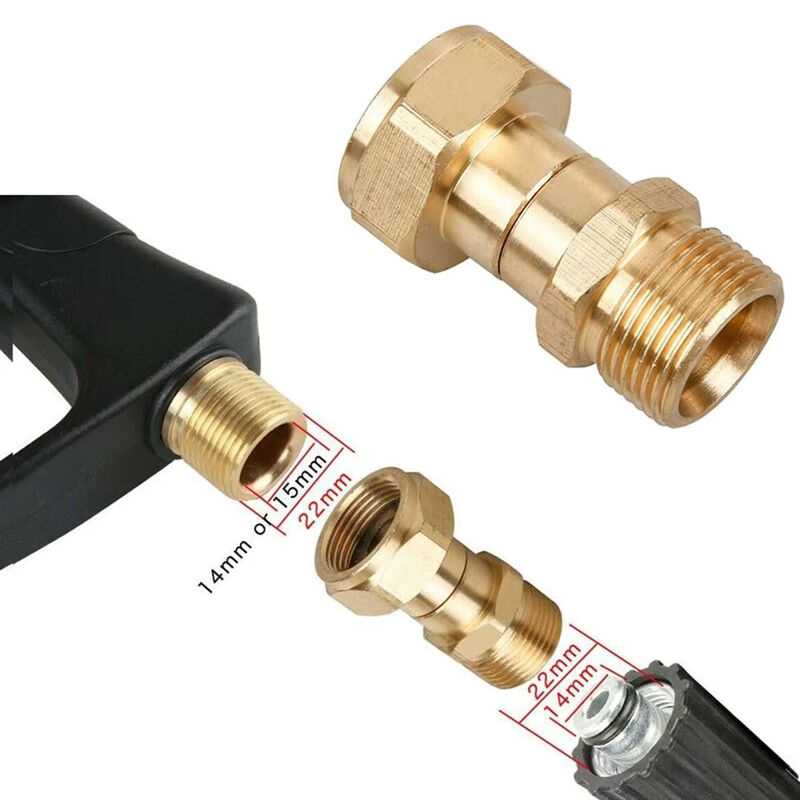 VIBRATITE Messing Drehgelenkverbinder für Hochdruckreiniger mit M22 14 mm Gewinde und 360-Grad-Drehung in Gold - Bild 3