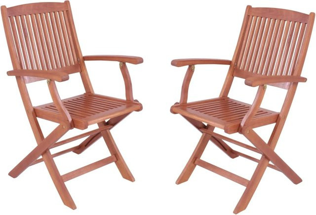 DELUKE Gartenstuhl 2er Set NIMES aus Eukalyptusholz in Hellbraun mit Armlehnen, wetterfeste Klappstühle für Outdoor und Balkon, B/T/H: 52,5 x 40 x 90 cm - Bild 1