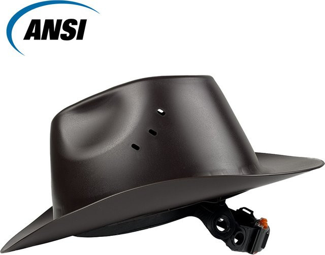 Cowboy-Schutzhelm aus HDPE mit voller Krempe und Lüftungsloch, ANSI Z89.1 Klasse C Arbeitskappe für Bau und Eisenbahnrettung in Braun oder Schwarz - Bild 1