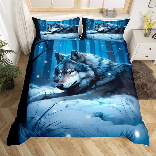 Wolf Bettwäscheset mit Safari Tier Motiv für Jungen und Erwachsene, 3-teilig, B/H: 135 x 200 cm - Bild 1