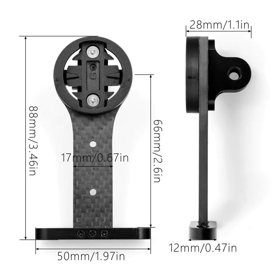 KOCEVLO Carbon Fahrrad Vorbau Verlängerung mit Computer Halterung für GPS und Kamera in Schwarz - Bild 3