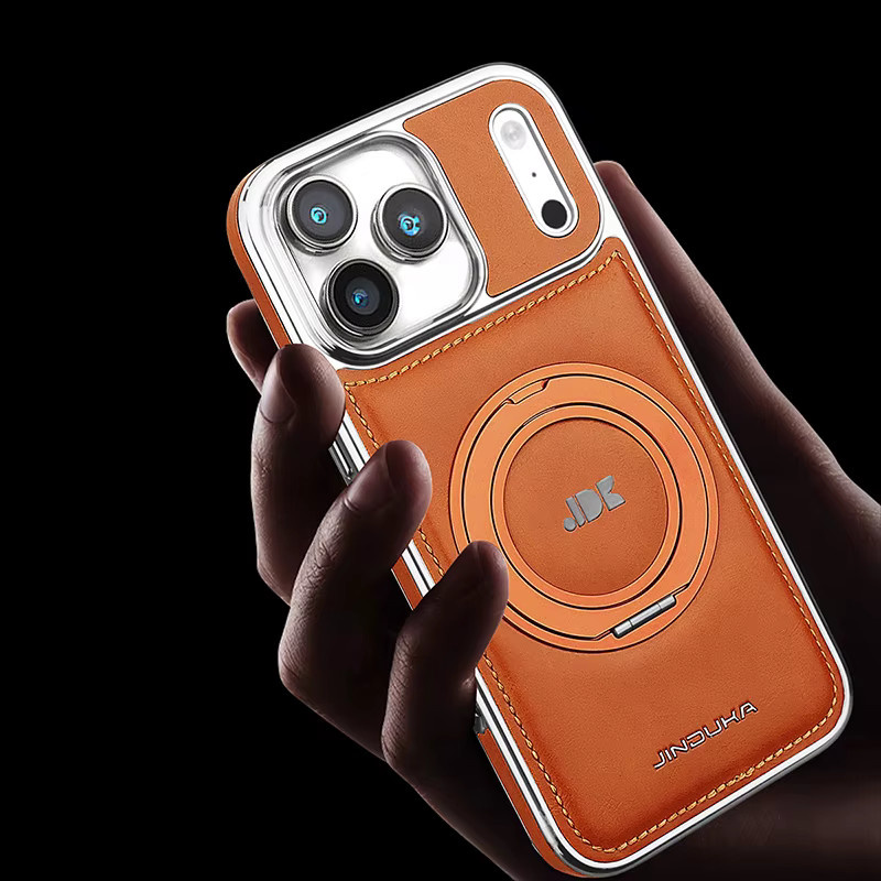 HQBBRO Leder-Handyhülle mit magnetischem 360-Grad-Drehständer und Ringhalter für iPhone 17 Pro Max, 16 Plus, 15, 14, 13 in Grau, kompatibel mit MagSafe - Bild 2