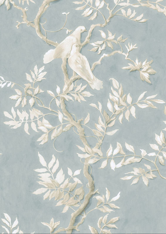 Lewis & Wood Tapete Doves - Rock Dove in Blau mit floralem und tierischem Motiv - Bild 2