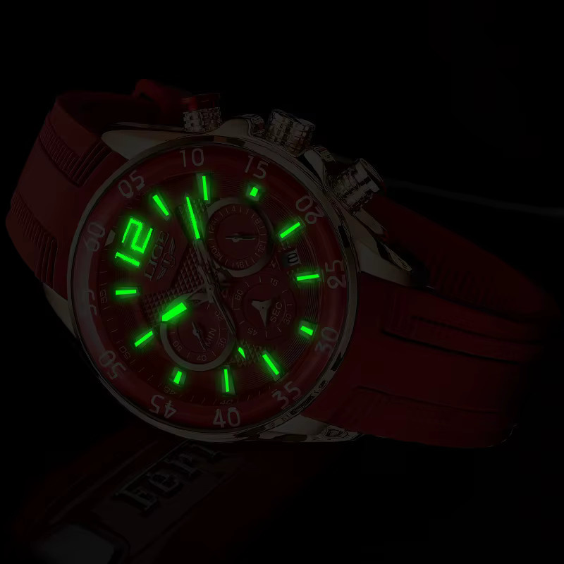 LIGE Chronograph, Quarz, Silikon, Rot, Herren - Bild 2