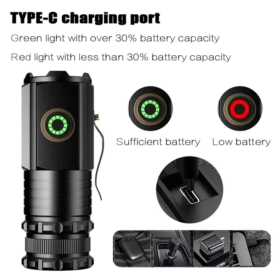 KDULIT Mini-LED-Taschenlampe mit Clip und Magnet, wiederaufladbare multifunktionale Outdoor-Camping-Beleuchtung in Schwarz - Bild 5