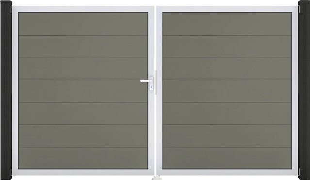 GroJa Steckzaun Tor Grande 2-flügelig DIN Links EV1 in Grau aus Aluminium und BPC - Bild 1