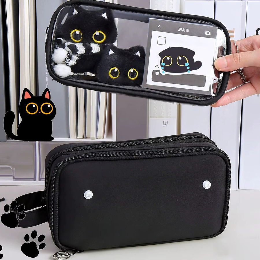 Federmäppchen mit schwarzer Katze als 10-Schichten Organizer für Marker und Schulbedarf in Schwarz - Bild 4