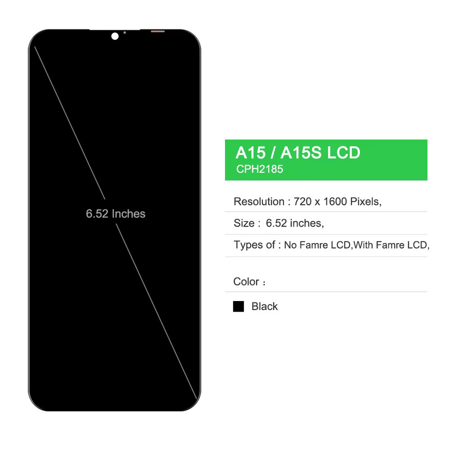 Oppo A15 CPH2185 und A15S CPH2179 LCD Display Touchscreen Digitizer Montage Ersatz mit Rahmen in Schwarz - Bild 2