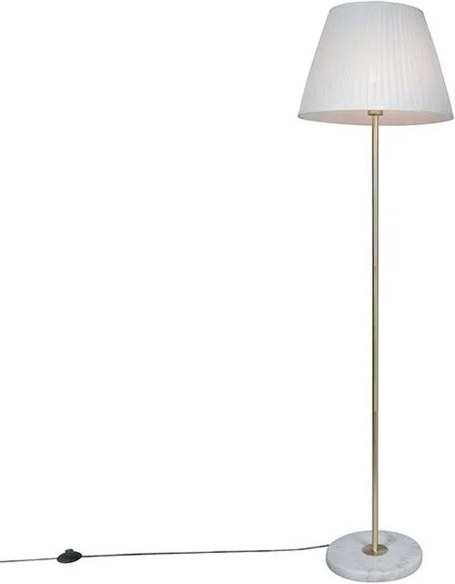 QAZQA Retro Stehleuchte Messing mit Plissee Stoffschirm in Creme und Marmorfuss, dimmbar, Höhe: 175 cm - Bild 1