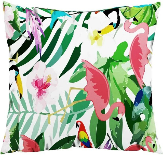 vidaXL Zierkissen Set 4 Stück mit floralem Vögel Blätter und Blumen Muster in Rosa-grün Mehrfarbig, B/B: 60 x 60 cm - Bild 1