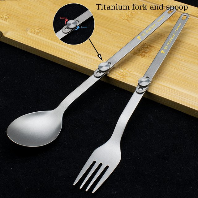 MAGIC DRAGON Besteckset aus reinem Titan in Silber, faltbares Löffel-Gabel-Set für Outdoor, Camping und Reisen - Bild 1