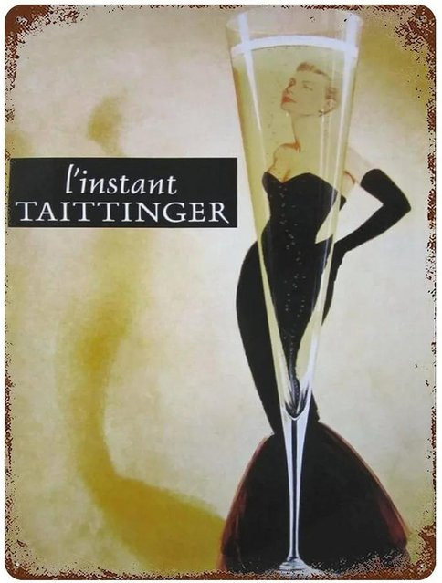 Retro-Vintage Metallschild Französischer Champagner Wanddekoration CIFkauf Navy Blau - Bild 1