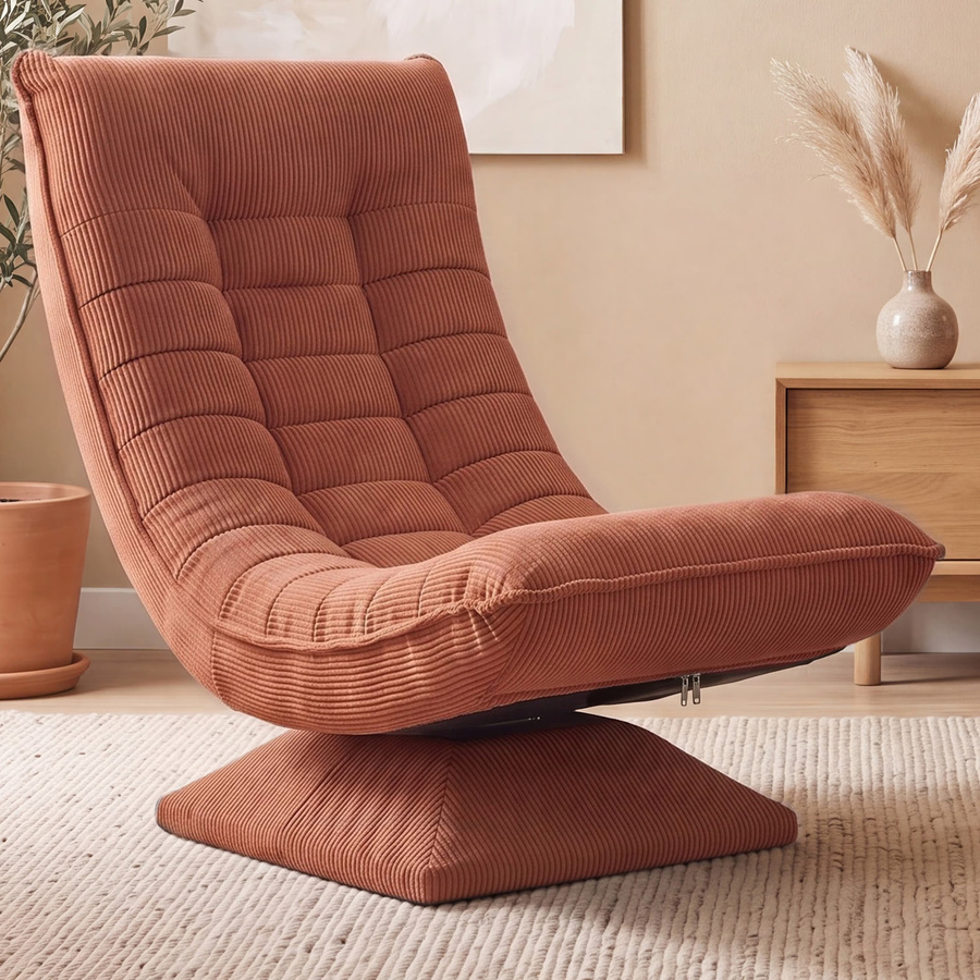 CASARIA Sessel Aberdeen in Terrakotta Orange, 5fach verstellbarer Relax-Sessel aus Cord mit 360 Grad Drehsitz und Metallrahmen - Bild 2