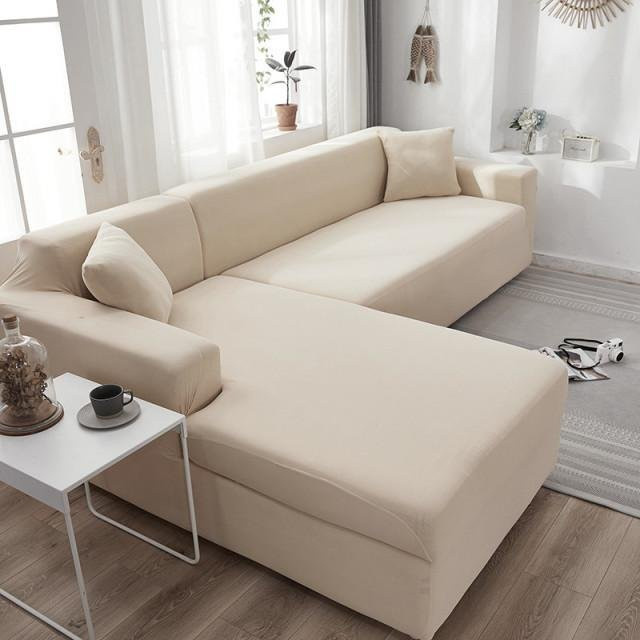 WTEMPO Ecksofa-Schonbezug für L-förmige Sofas, wasserabweisend und elastisch, Farbe: Off-White/Beige, Breite: 145-185 cm - Bild 1