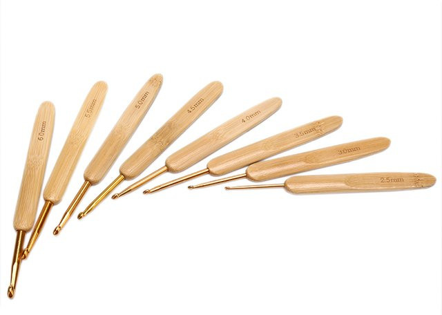 eelhoe Bambus-Häkelnadel-Set mit Griff in Beige, 8-teiliges Garnwebwerkzeug-Set - Bild 1