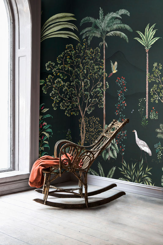Isidore Leroy Wandbild Jardin des Oiseaux Nuit als Vlies Tapete mit Tierprint in Schwarz, Grün und Mehrfarbig - Bild 2