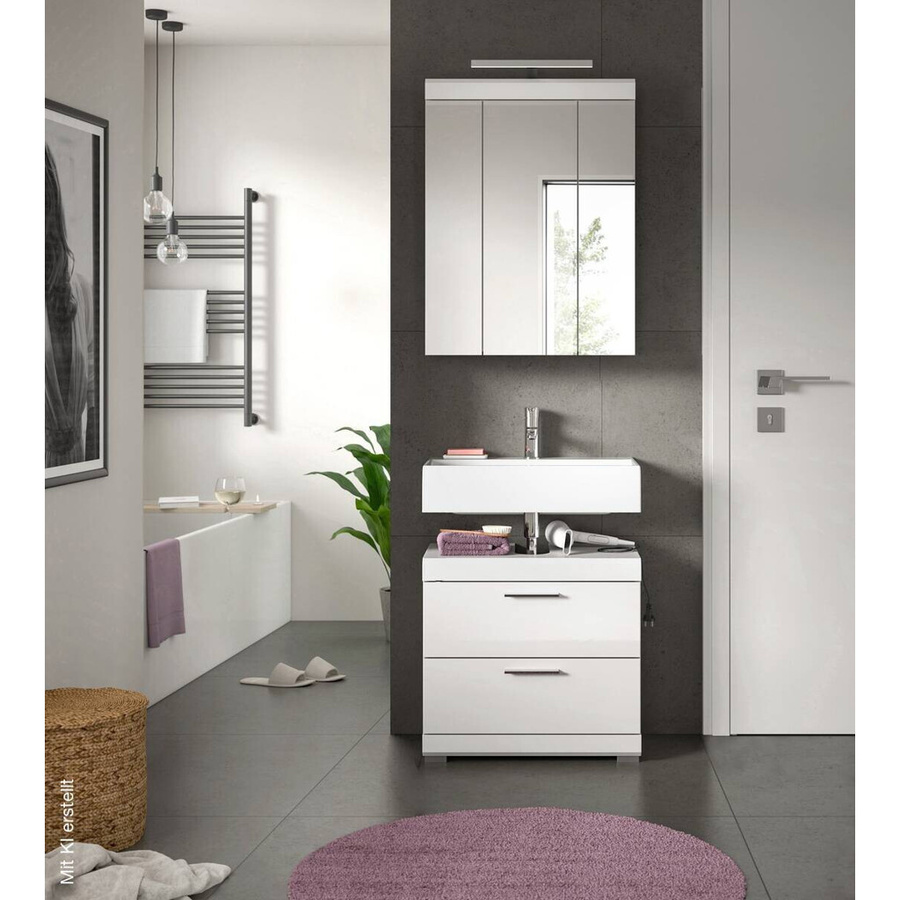 Xonox Badkombination 2-teilig mit LED-Beleuchtung Weiß Hochglanz B/H/T: 60 x 191 x 34 cm - Bild 2