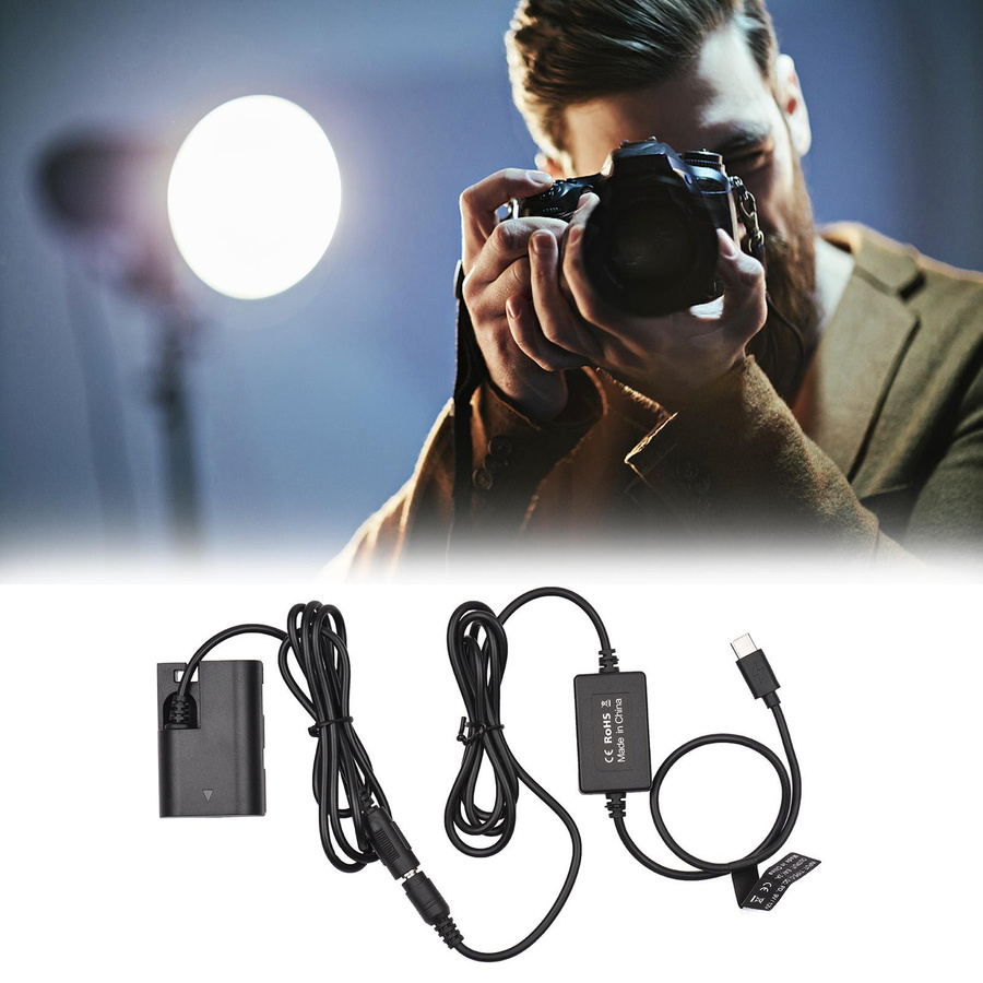 Dummy Batterie DC Koppler LPE6N mit USB-C Kabel als Ersatz für Canon EOS 60D 70D 80D in Schwarz - Bild 5