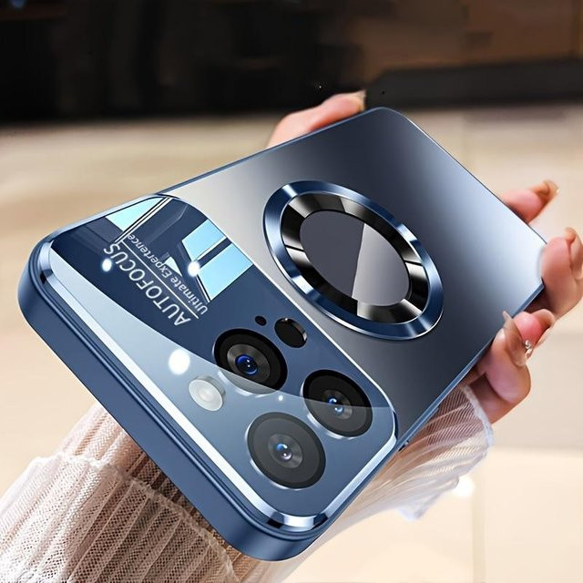 Luxuriöse Titan iPhone Hülle von xiaocaiquan mit Magnetabdeckung und Kameraobjektivschutz, kratzfest und kabelloses Laden, Farbe: Blau - Bild 1
