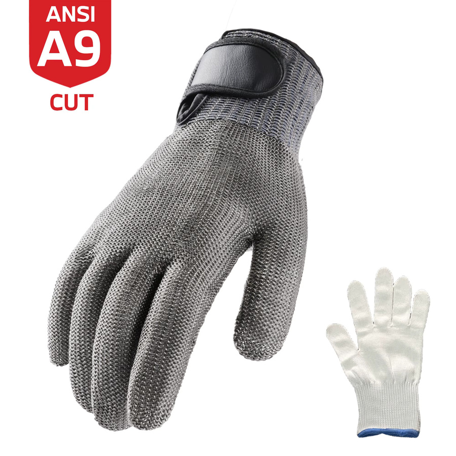 Level 9 Edelstahl-Netz-Sicherheitshandschuh in Silber, hochbelastbarer und rostfreier Schnittschutzhandschuh aus Edelstahl für den Arbeitsschutz - Bild 5