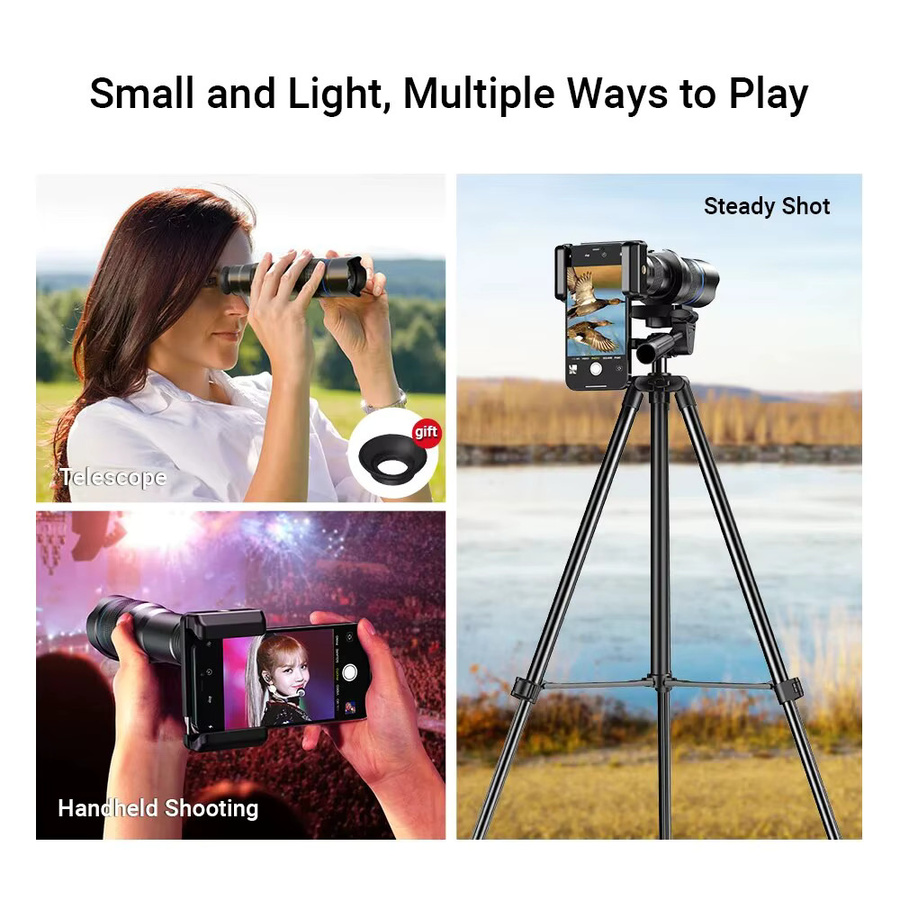 Apexel Teleobjektiv für Smartphones mit 20-40x Zoom und ausziehbarem Stativ, Schwarz - Bild 2