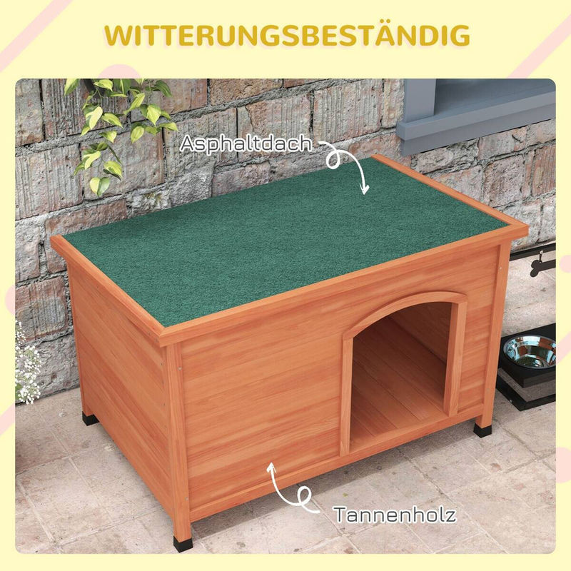 PawHut Hundehütte aus Fichtenholz in Orange mit wetterfestem, abnehmbarem Dach und erhöhtem Boden, B/H/L: 65,5 x 68 x 100 cm - Bild 4