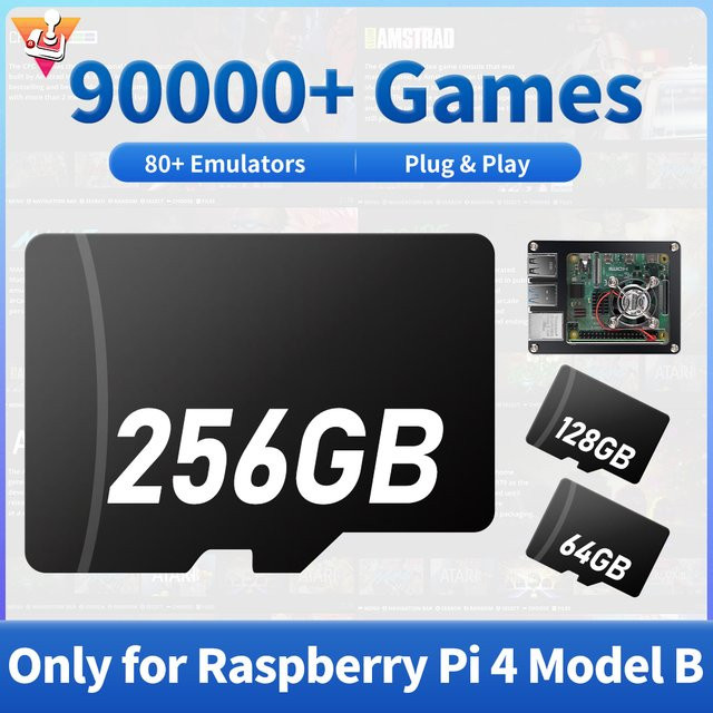 JMachen MicroSD Speicherkarte für Raspberry Pi 4B mit Batocera System, 64 GB, inklusive 90000 Spielen und 70 Emulatoren für PSP, PS1, DC, N64, MAME und SS, Schwarz - Bild 1