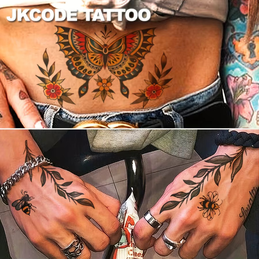 JKCODE TATTOO Temporäre Tattoo-Aufkleber, 12-teiliges Set, Retro-Stil - Bild 3