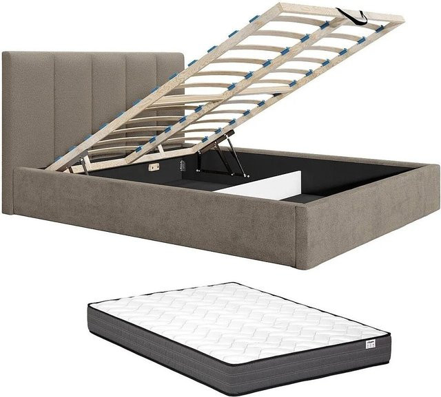 Vente-unique Bett Kilaclo mit Bettkasten in Taupe, B/T/H: 200 x 200 x 211 cm - Bild 1