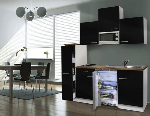 RESPEKTA Küchenblock Luis mit E-Geräten in Schwarz und Weiß, B/T/H: 180 x 60 x 82 cm - Bild 1
