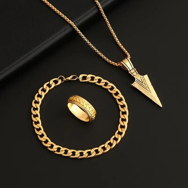 Schmuckset Pfeil, Kette, Armband, Ring, gold, Damen Herren - Bild 1