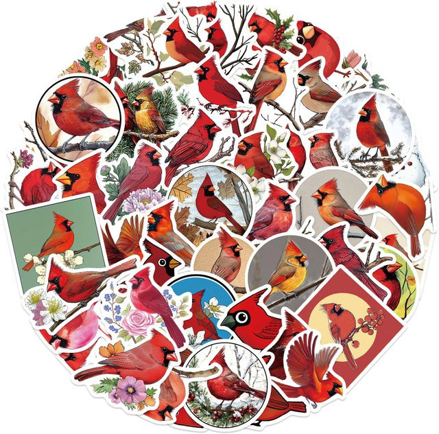 56 Stück Cardinal Red Bird Series Graffiti-Aufkleber aus PVC für deine DIY-Dekoration von Handyhüllen und Wasserbechern von LanLanStickersWorld in Rot - Bild 1